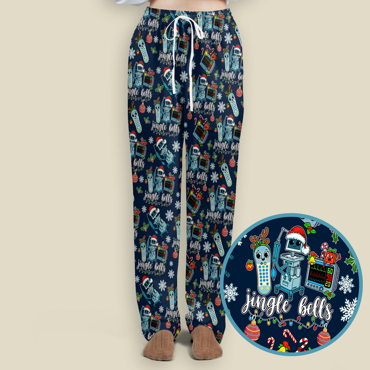Christmas Women's Scrub Sets - Funny Jingle Bells Holiday Med Uniform - Merry Xmas Scrub Pants and V Neck Top