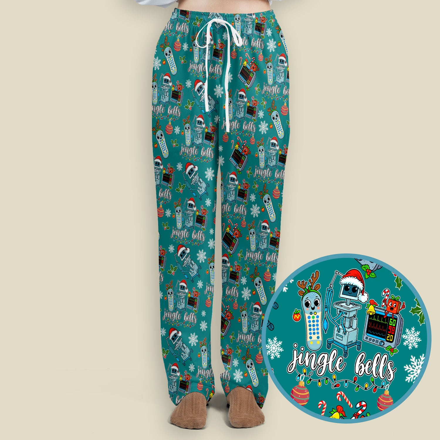 Christmas Women's Scrub Sets - Funny Jingle Bells Holiday Med Uniform - Merry Xmas Scrub Pants and V Neck Top