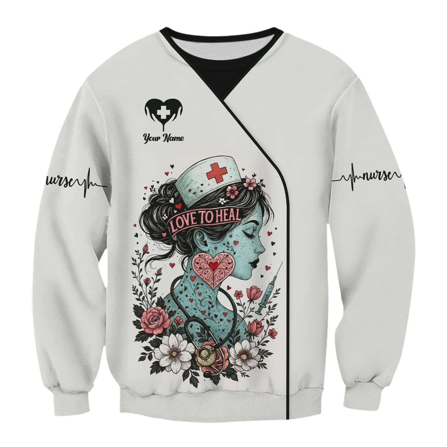 Custom Artistic Nurse Floral Shirt - Vintage Tattoo Style Graphic with Stethoscope Design - Gift for Women RN, LPN, CNA
