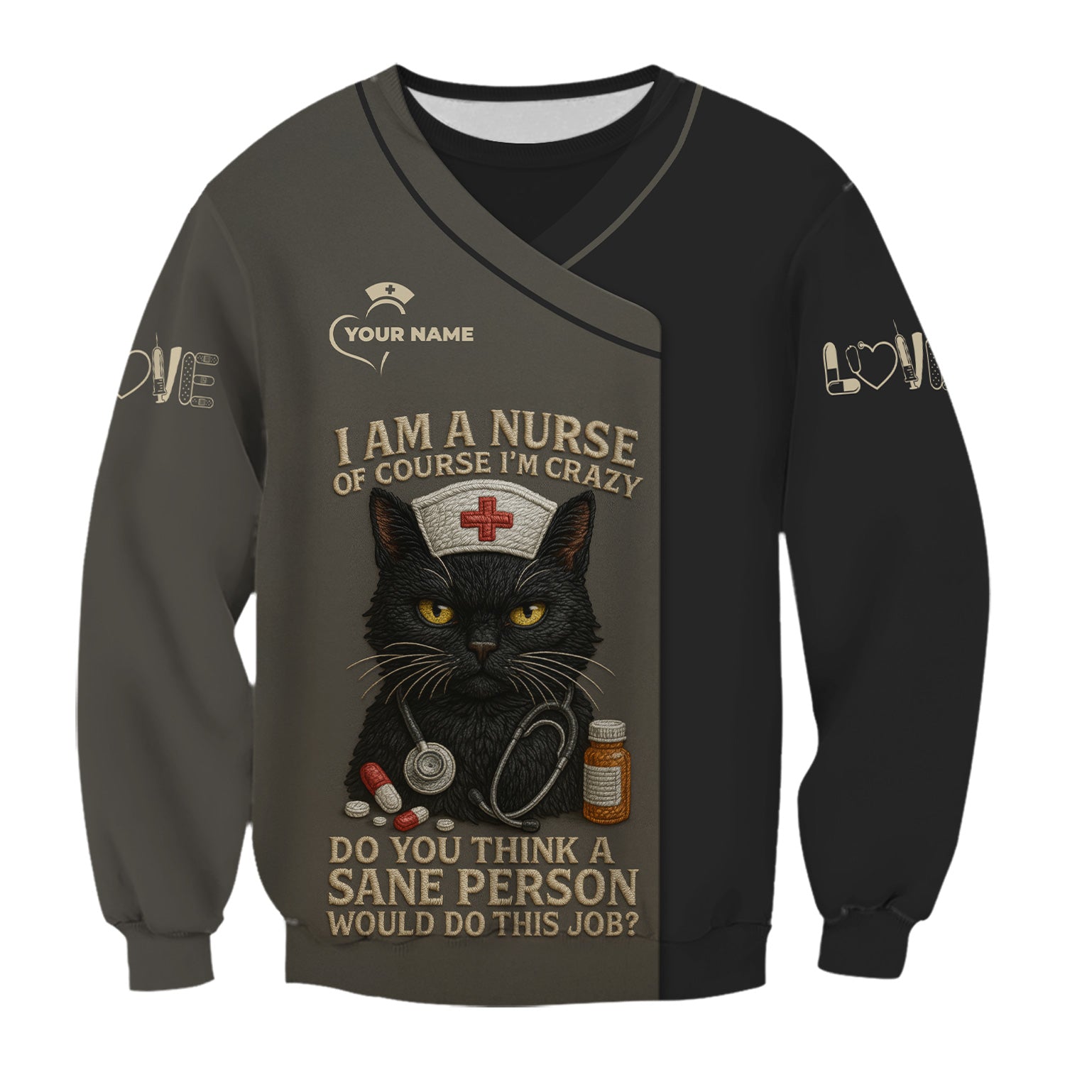 Personalized Cute Black Cat Nurse Shirt - Crazy Funny Cat Nurse Medical Graphic Tee - Gift for RN LPN CNA Nursing Staff