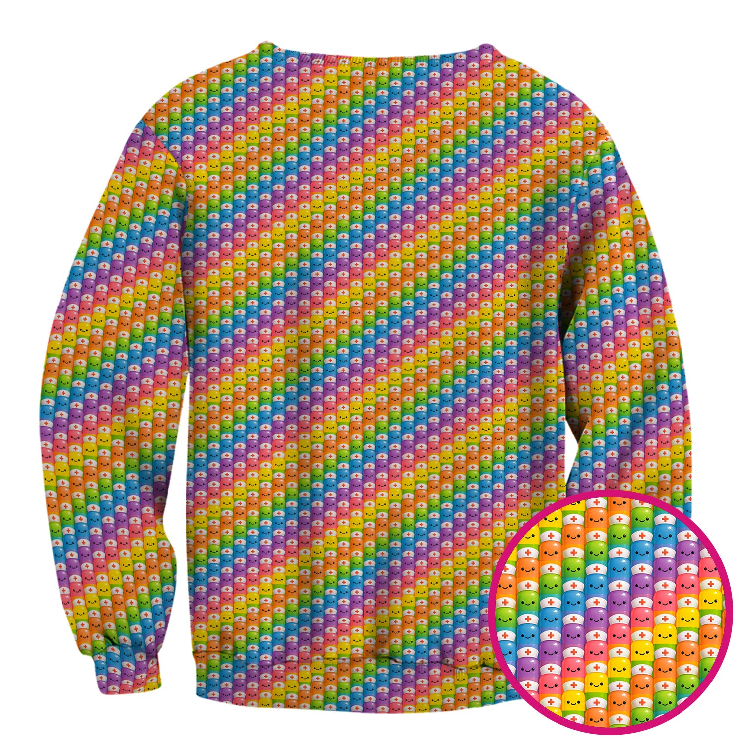 Funny Rainbow Nurse Scrub - Pill Cartoon with Syringe Graphic Tee - Gift for RN CNA LPN or Nursing Student