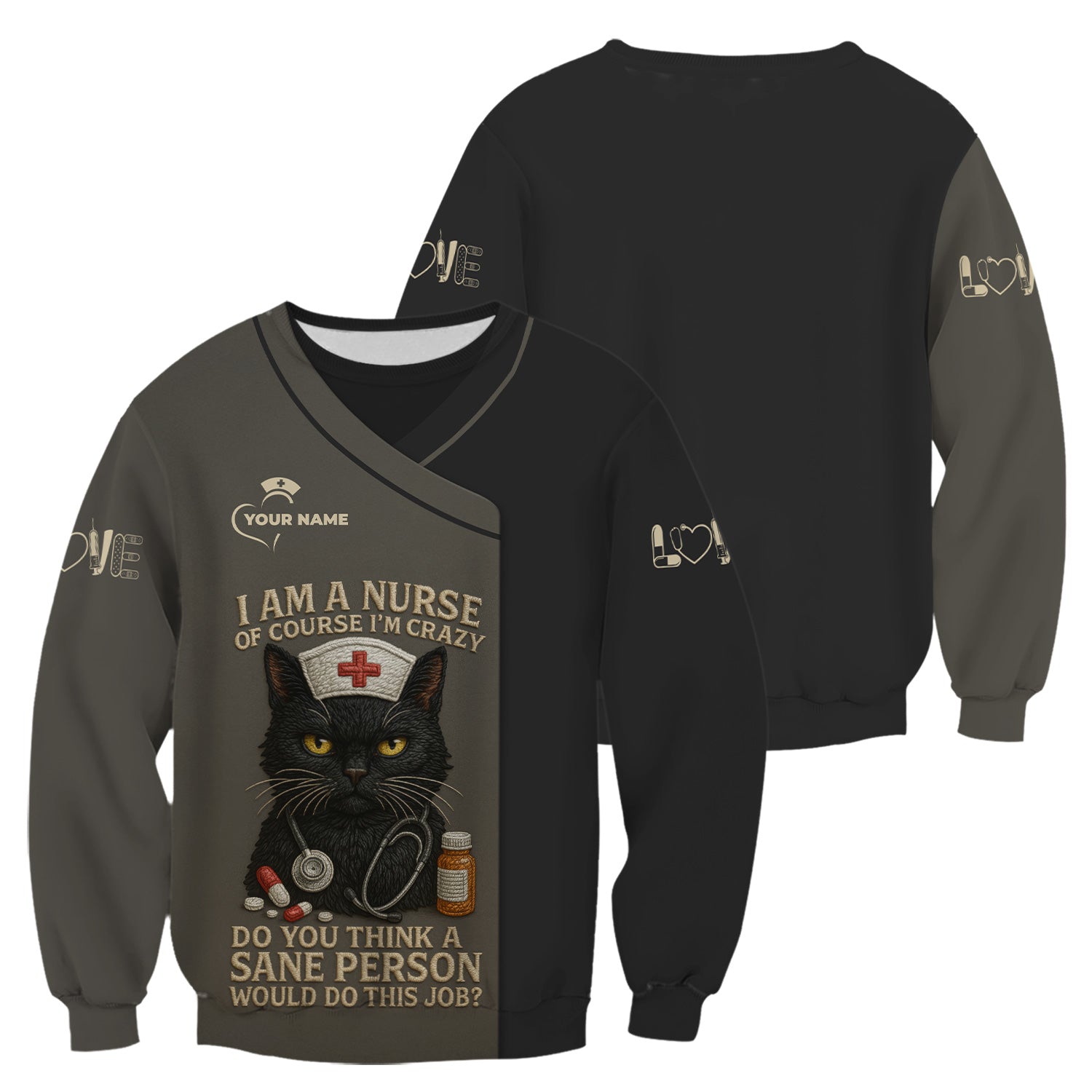 Personalized Cute Black Cat Nurse Shirt - Crazy Funny Cat Nurse Medical Graphic Tee - Gift for RN LPN CNA Nursing Staff