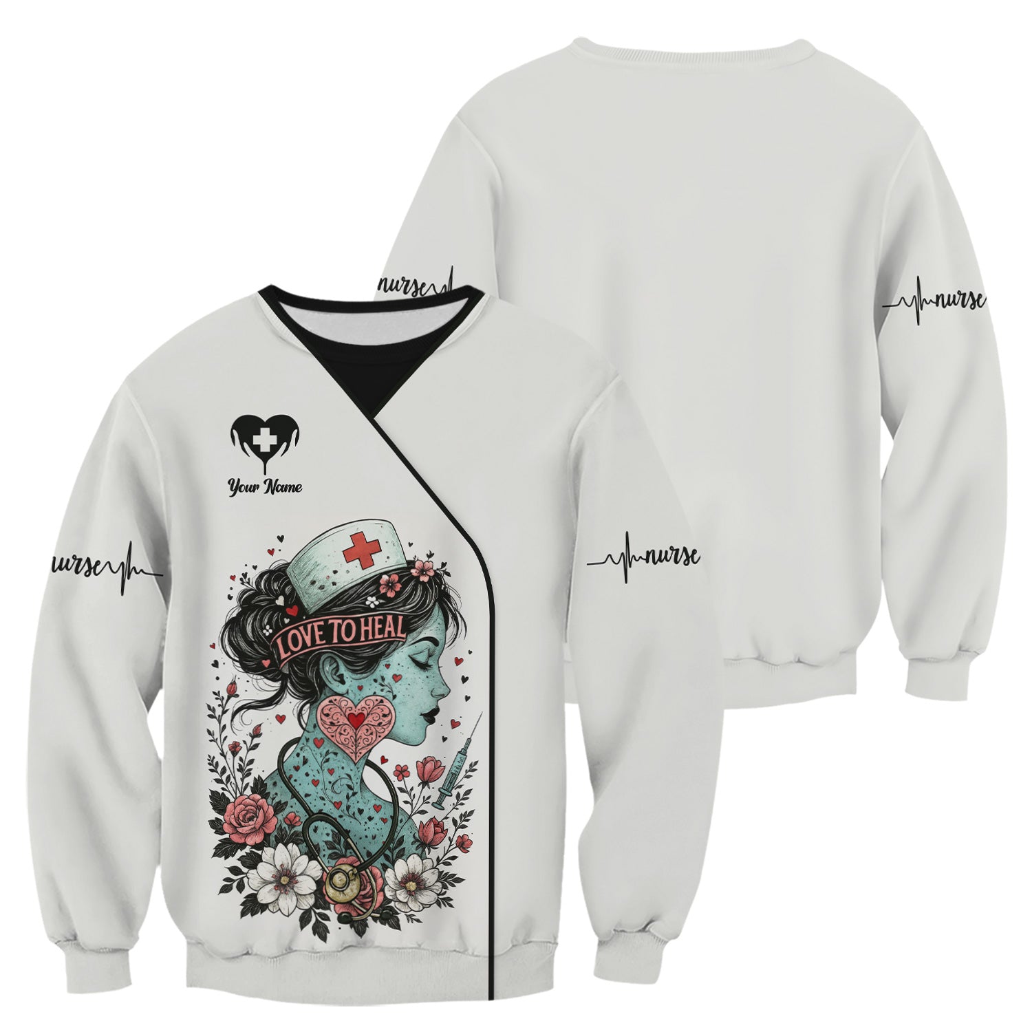 Custom Artistic Nurse Floral Shirt - Vintage Tattoo Style Graphic with Stethoscope Design - Gift for Women RN, LPN, CNA