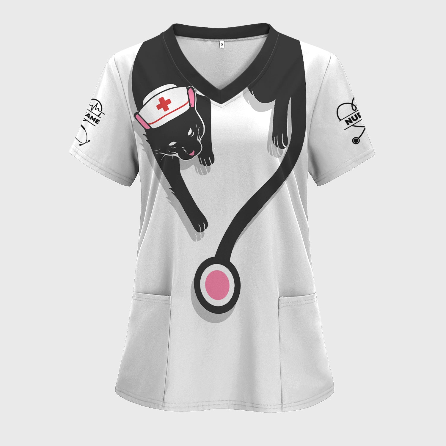 Personalized Black Cat Nurse Shirt - Funny Cat Lover Medical Tee for Women - Gift for RN LPN CNA