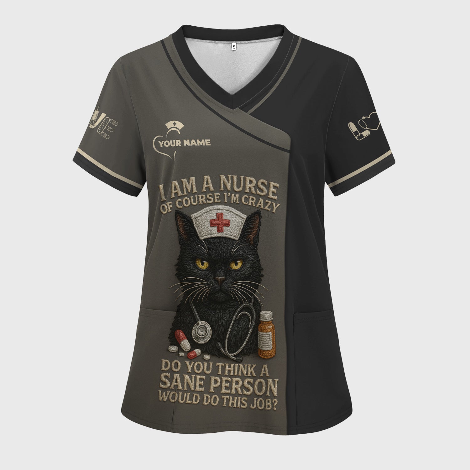 Personalized Cute Black Cat Nurse Shirt - Crazy Funny Cat Nurse Medical Graphic Tee - Gift for RN LPN CNA Nursing Staff