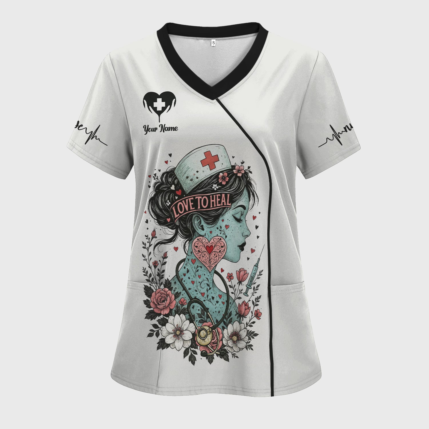 Custom Artistic Nurse Floral Shirt - Vintage Tattoo Style Graphic with Stethoscope Design - Gift for Women RN, LPN, CNA