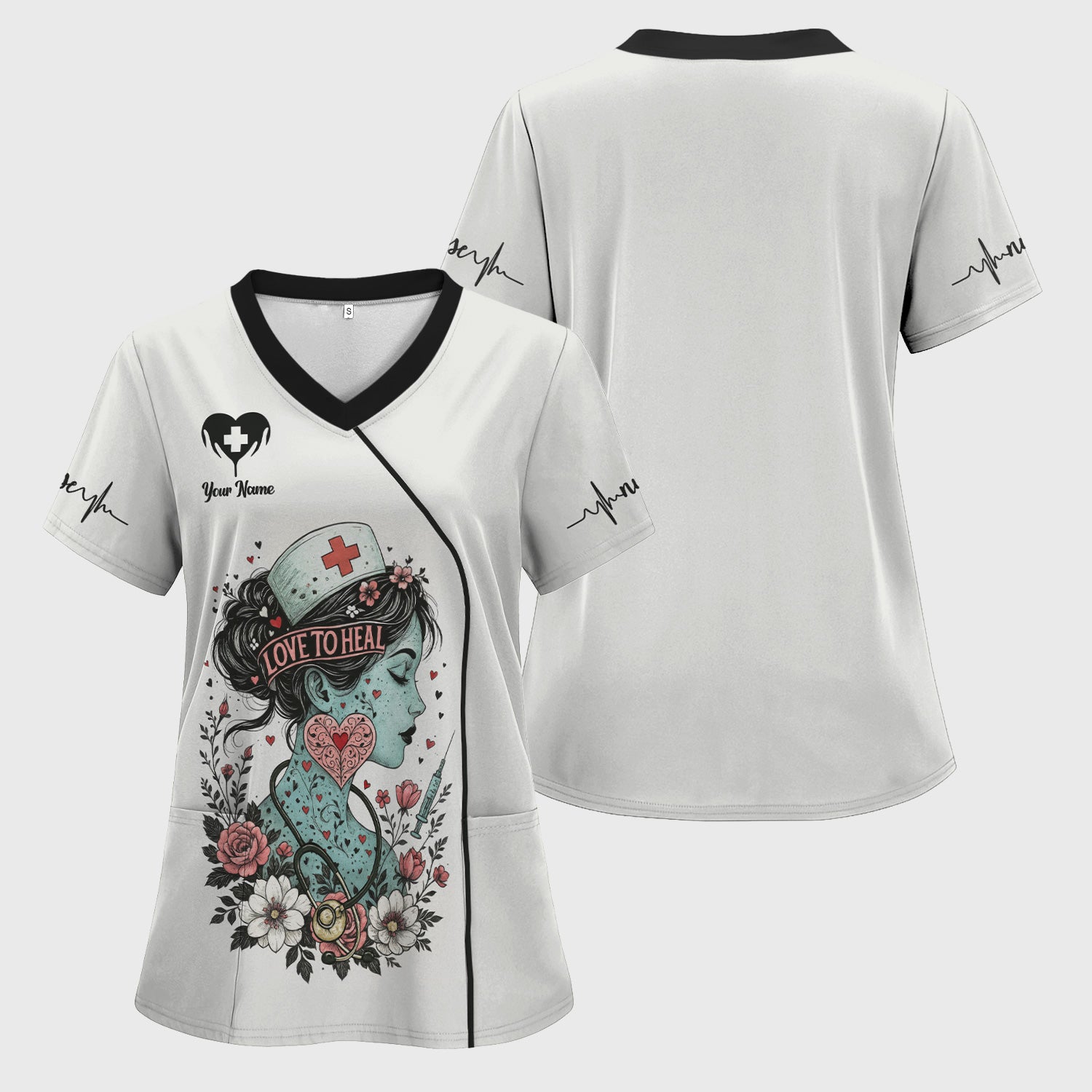 Custom Artistic Nurse Floral Shirt - Vintage Tattoo Style Graphic with Stethoscope Design - Gift for Women RN, LPN, CNA