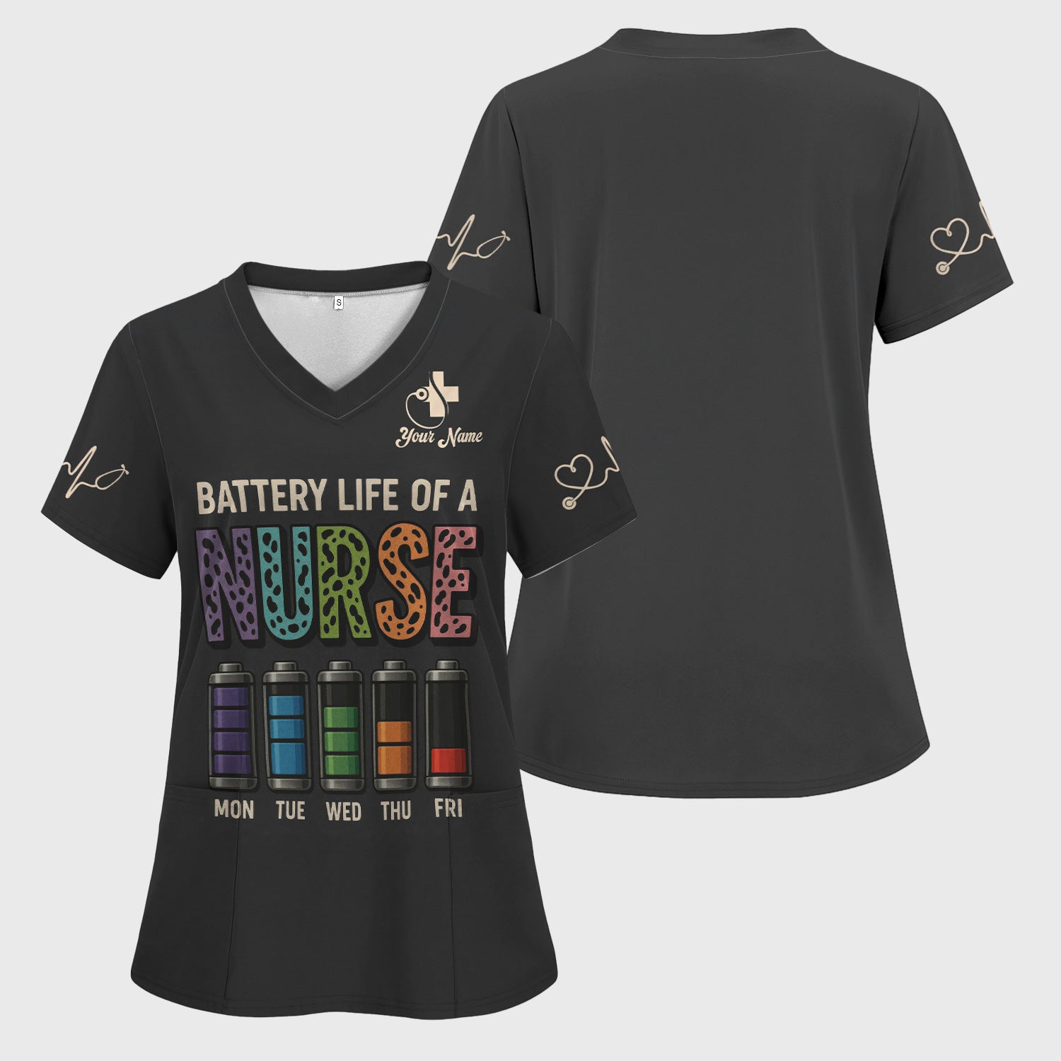 Custom Battery Life Nurse Shirt - Battery Life of a Nurse Graphic Tee - RN LPN CNA Healthcare Workers Gift