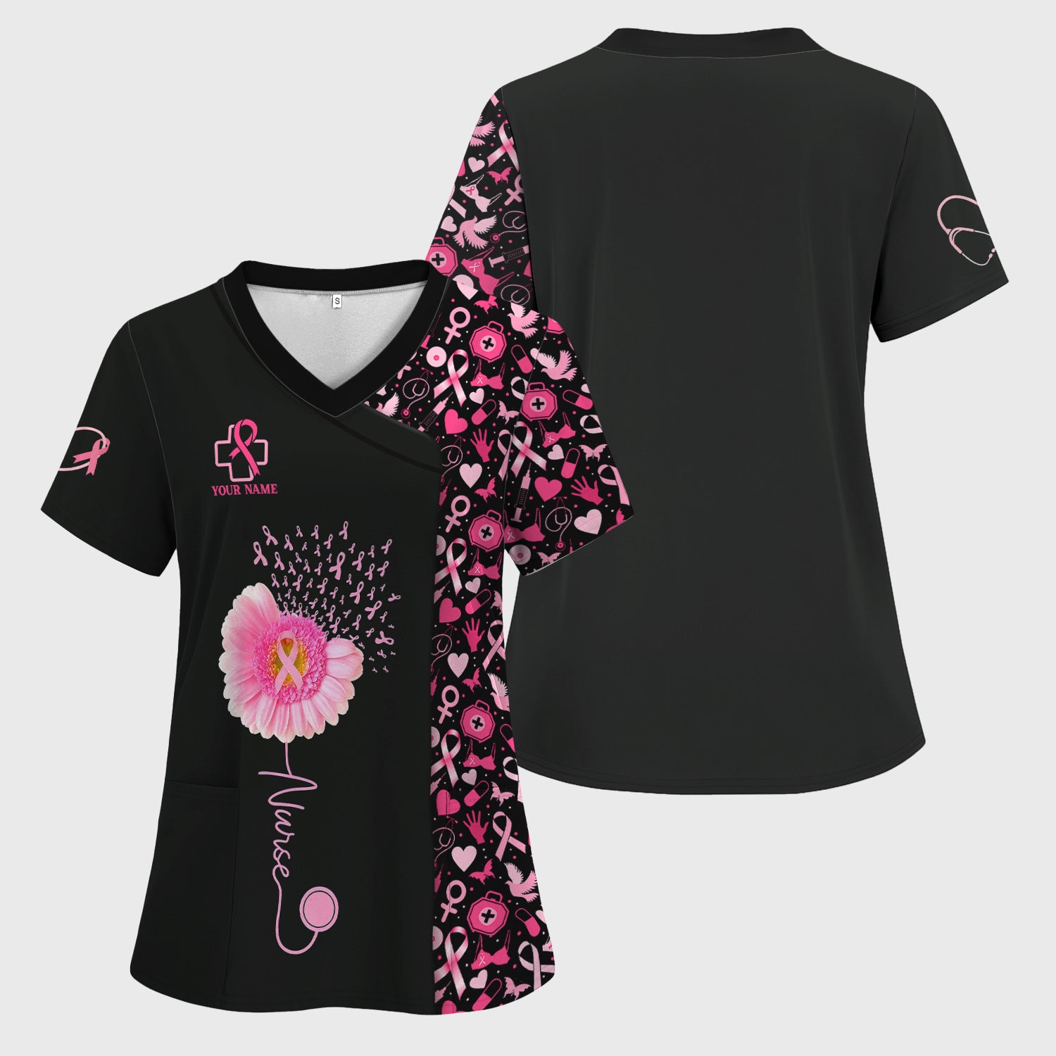 Custom Nurse Breast Cancer Awareness Shirt - Pink Gerbera Daisy & Ribbon Graphic Tee - Gift for Women RN LPN