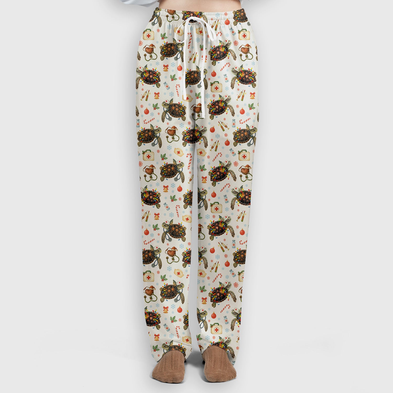 Christmas Turtle Scrub Set for Women - Cute Sea Turtle Nursing Pants and V Neck Top - Festive Holiday Gift for CNA LPN RN