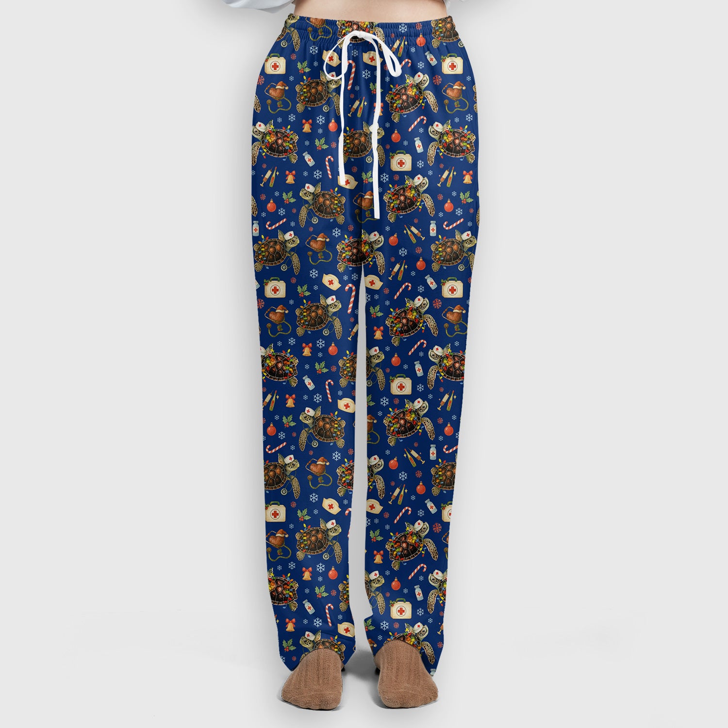Christmas Turtle Scrub Set for Women - Cute Sea Turtle Nursing Pants and V Neck Top - Festive Holiday Gift for CNA LPN RN