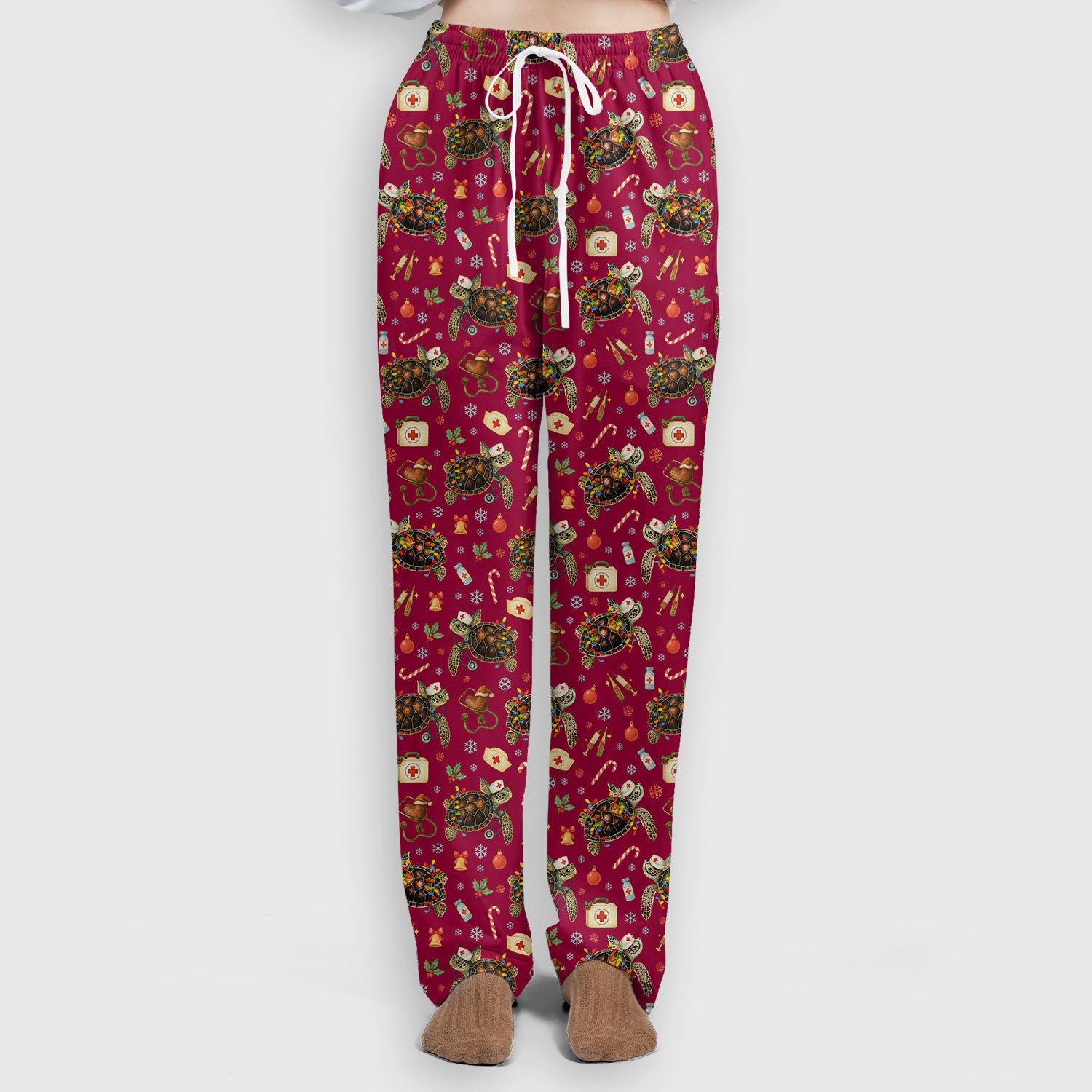 Christmas Turtle Scrub Set for Women - Cute Sea Turtle Nursing Pants and V Neck Top - Festive Holiday Gift for CNA LPN RN