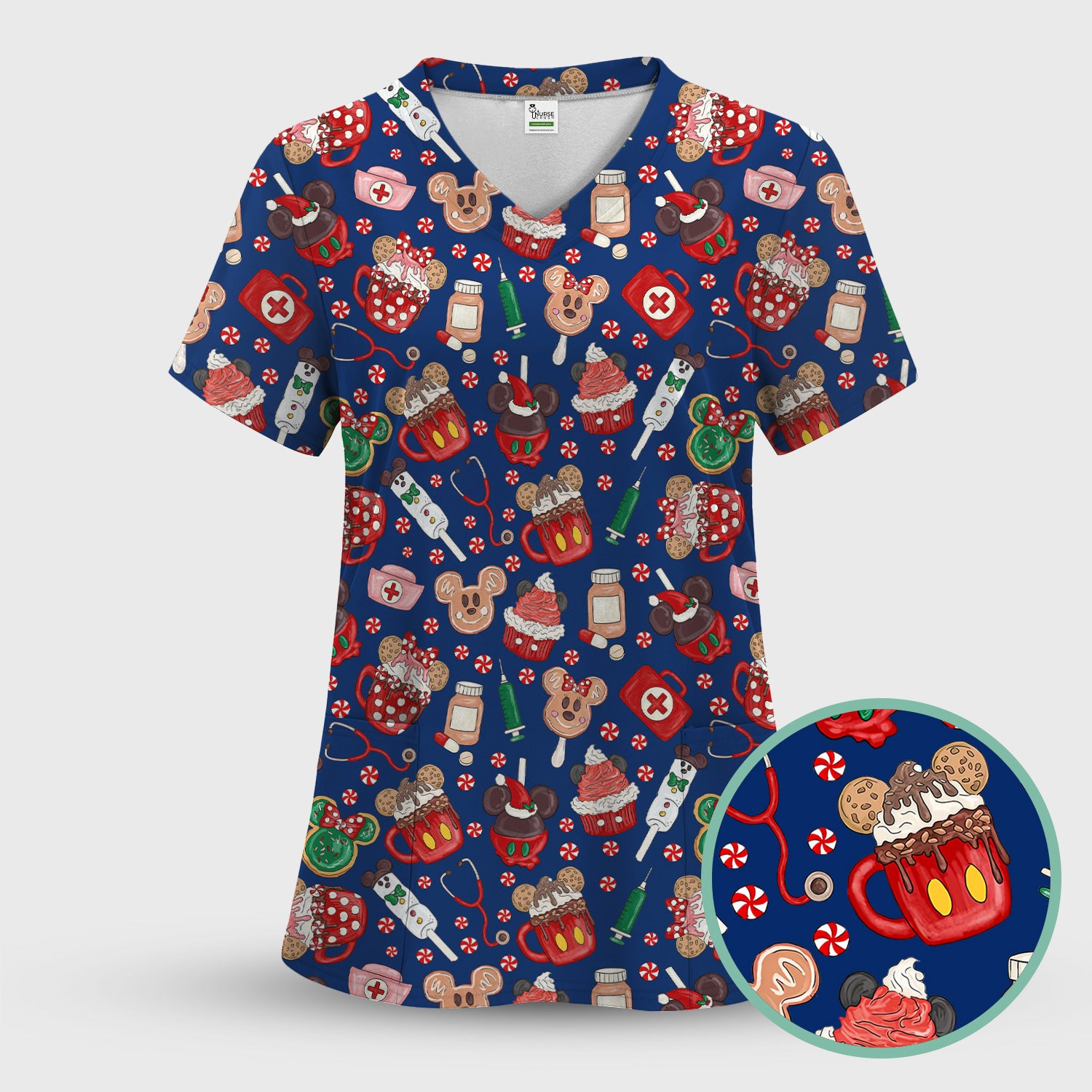 Gingerbread Christmas Scrub Set - Funny Cookies Candy Cupcake Pants and V Neck Top - Holiday Med Uniform RN CNA LPN
