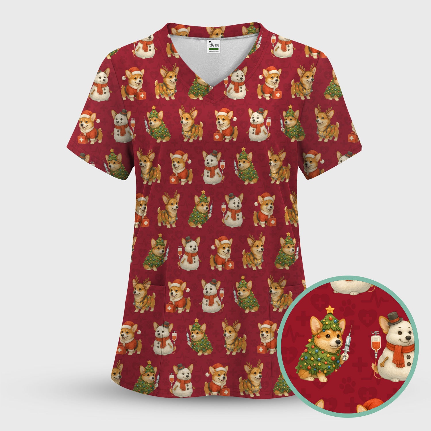Corgi Christmas Scrubs Set - Adorable Festive Scrub Top & Pants - Fun Holiday Corgi Scrubs Perfect for Nurse Gift Season