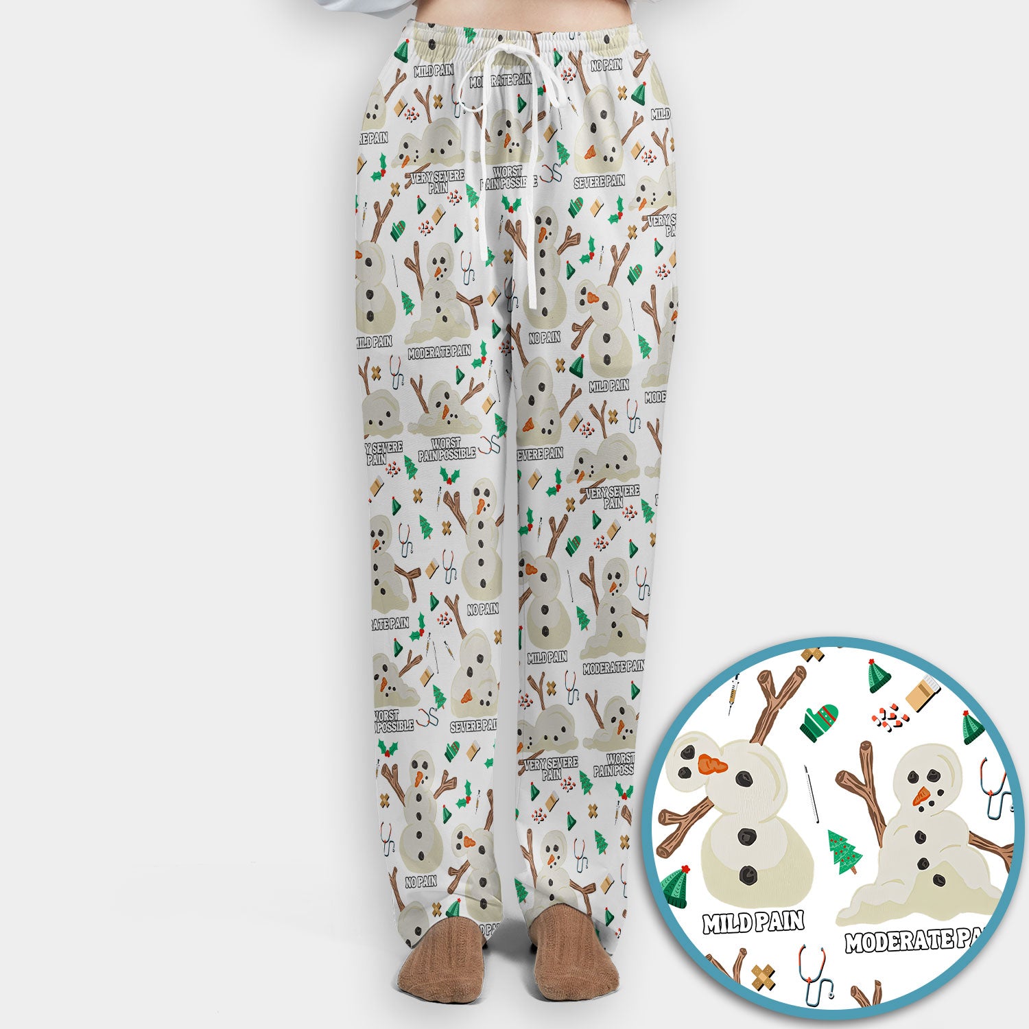 Christmas Snowman Nurse Scrub Set for Women - Funny Pain Scale Scrubs Pants - Cute Holiday Nursing Uniform Gift for RN LPN CNA