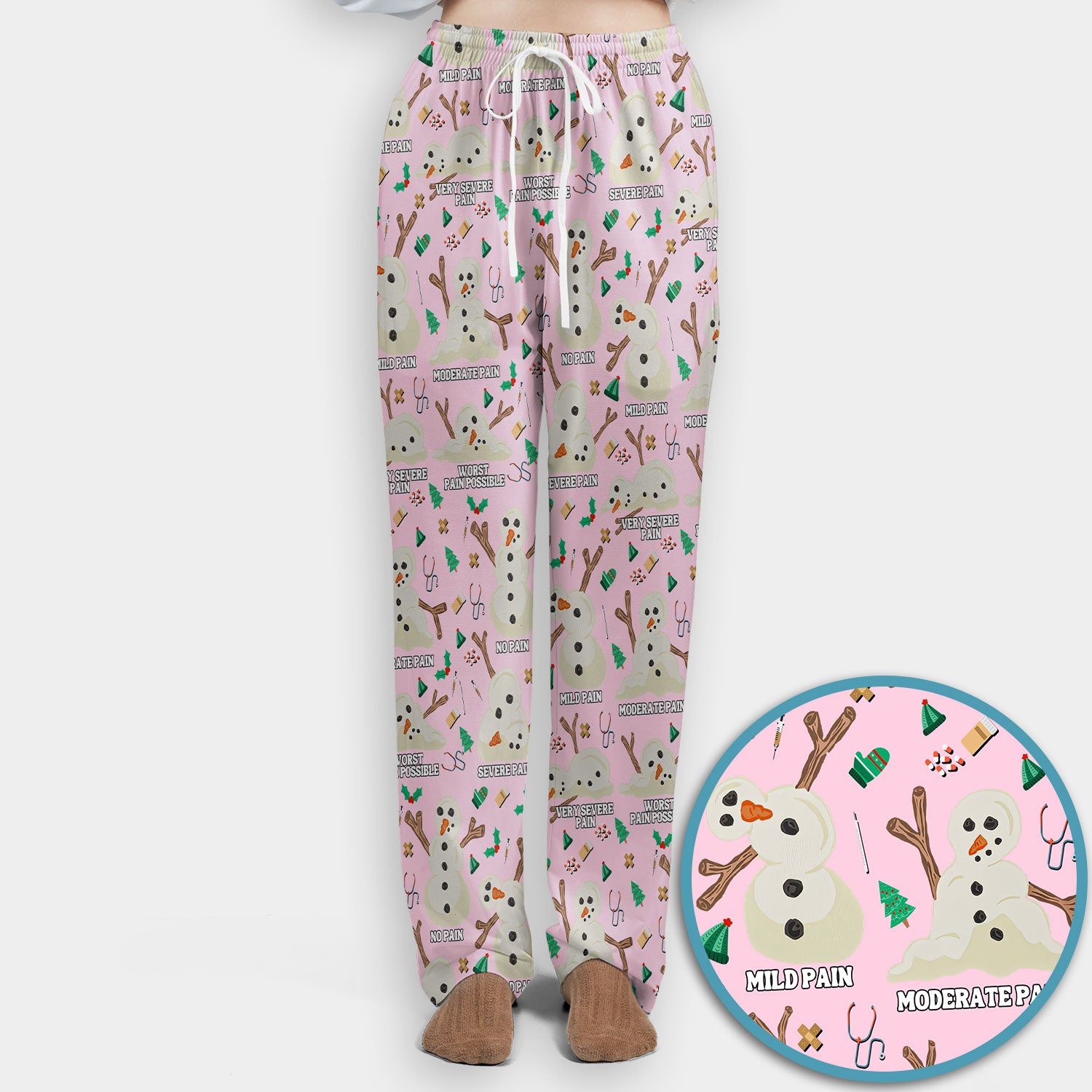 Christmas Snowman Nurse Scrub Set for Women - Funny Pain Scale Scrubs Pants - Cute Holiday Nursing Uniform Gift for RN LPN CNA