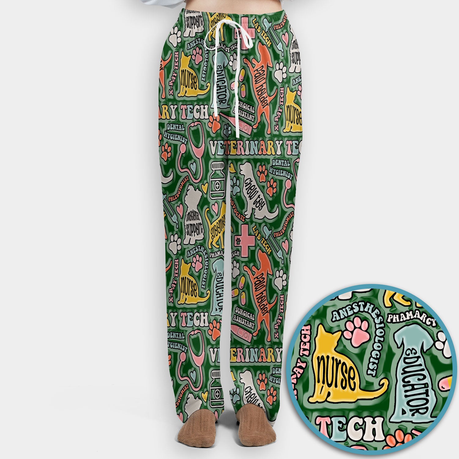 Veterinary Tech Nurse Scrub Set - Dog Cat Pet Scrubs Pants and V Neck Top - Funny Vet Tech Animal Scrubs for Women LPN RN CNA