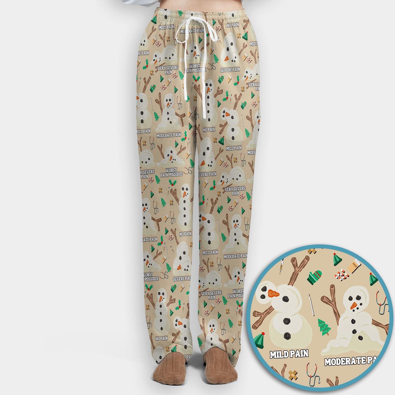 Christmas Snowman Nurse Scrub Set for Women - Funny Pain Scale Scrubs Pants - Cute Holiday Nursing Uniform Gift for RN LPN CNA