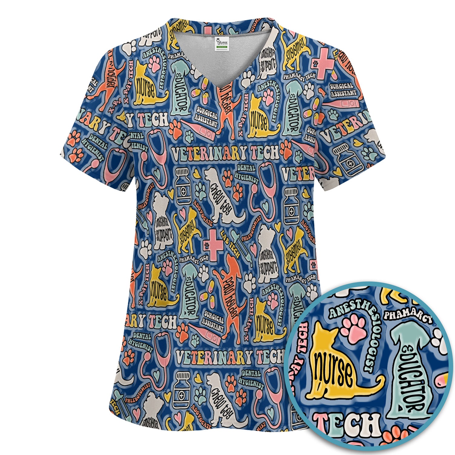 Veterinary Tech Nurse Scrub Set - Dog Cat Pet Scrubs Pants and V Neck Top - Funny Vet Tech Animal Scrubs for Women LPN RN CNA