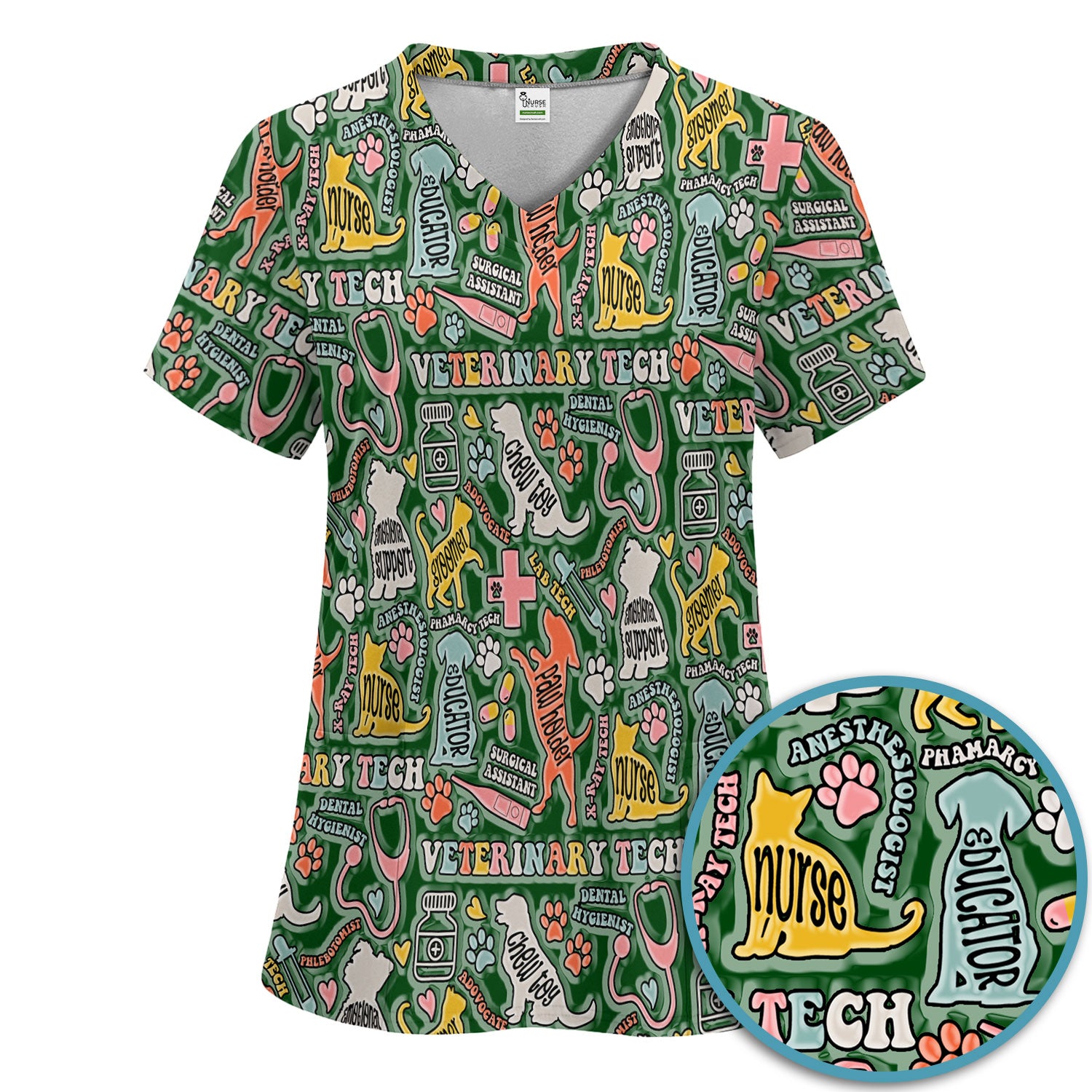 Veterinary Tech Nurse Scrub Set - Dog Cat Pet Scrubs Pants and V Neck Top - Funny Vet Tech Animal Scrubs for Women LPN RN CNA