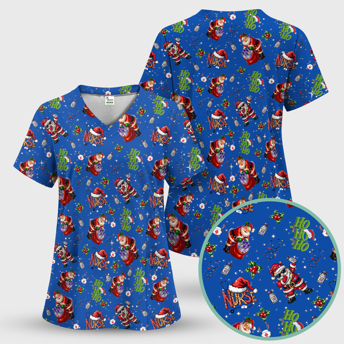 Santa Nurse Christmas Scrub Shirt - Funny Holiday Scrub Top Multi Colors - Cute Nursing Work Shirt with Pockets