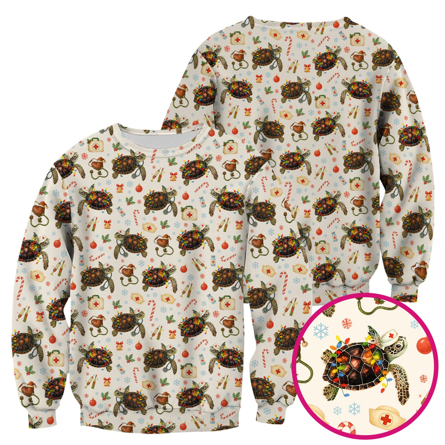Christmas Turtle Scrub Top for Women - Cute Sea Turtle Nursing Medical Shirt - Festive Holiday Scrubs for CNA LPN RN