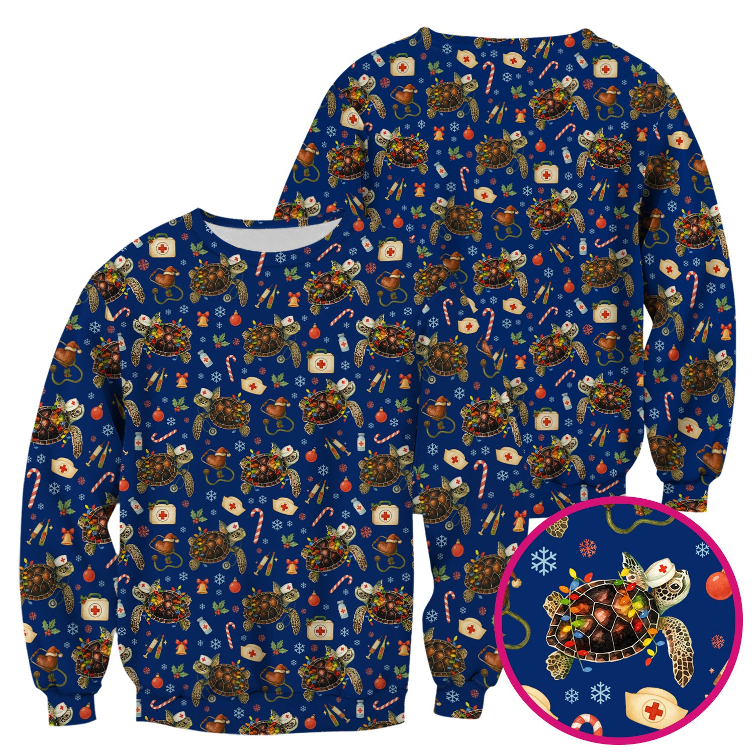Christmas Turtle Scrub Top for Women - Cute Sea Turtle Nursing Medical Shirt - Festive Holiday Scrubs for CNA LPN RN
