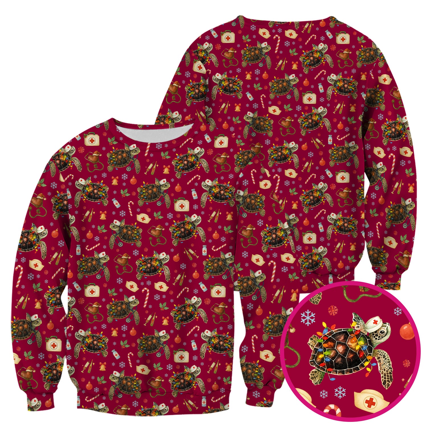 Christmas Turtle Scrub Top for Women - Cute Sea Turtle Nursing Medical Shirt - Festive Holiday Scrubs for CNA LPN RN