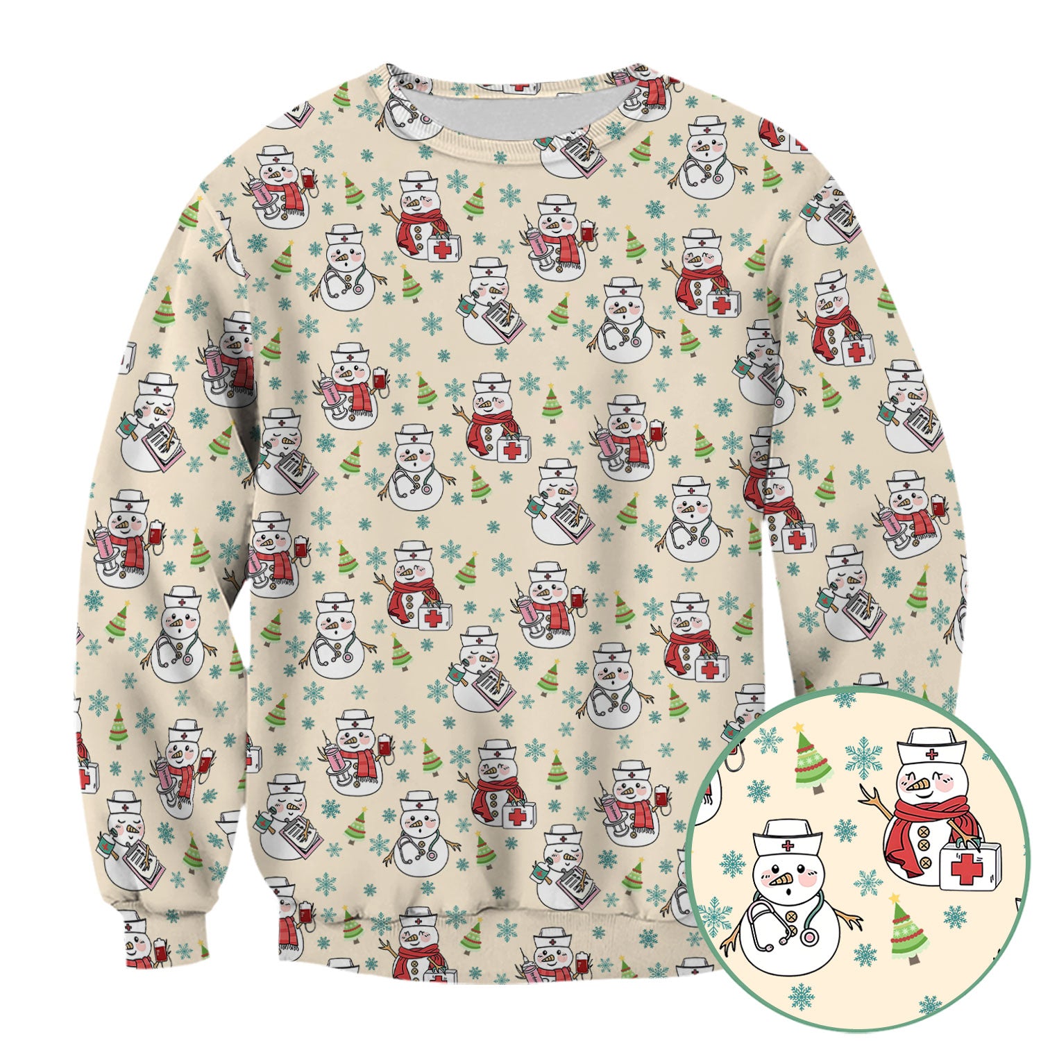 Christmas Snowman Nurse Scrub Top for Women - Cute Holiday Medical Snowman Tee - Funny Nursing Uniform Shirt RN LPN CNA Gift