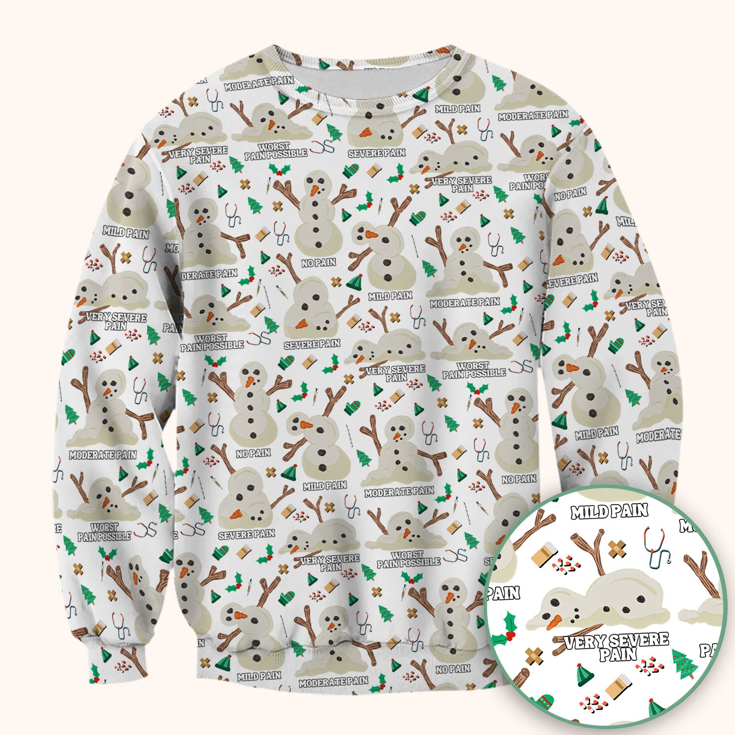 Christmas Snowman Nurse Scrub Top for Women - Funny Pain Scale Medical Shirt - Cute Holiday Nursing Uniform Gift for RN LPN CNA