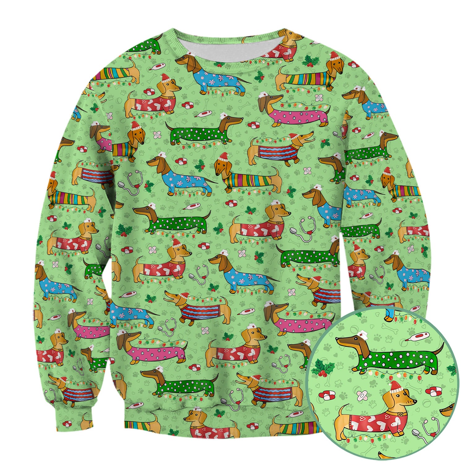 Christmas Scrub Top for Women - Funny Dachshund Nurse Shirt - Cute Holiday Medical Uniform Gift for RN LPN CNA