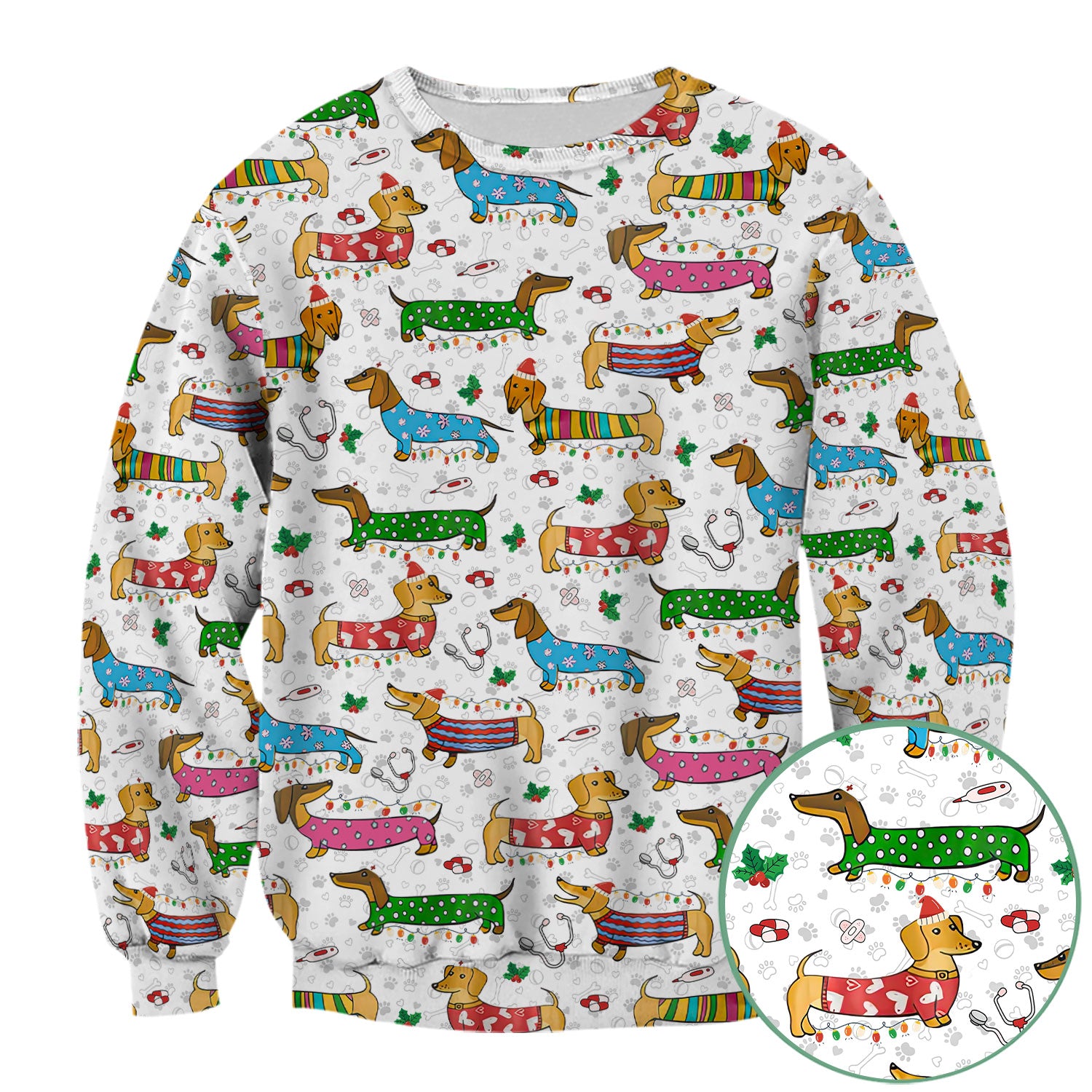 Christmas Scrub Top for Women - Funny Dachshund Nurse Shirt - Cute Holiday Medical Uniform Gift for RN LPN CNA