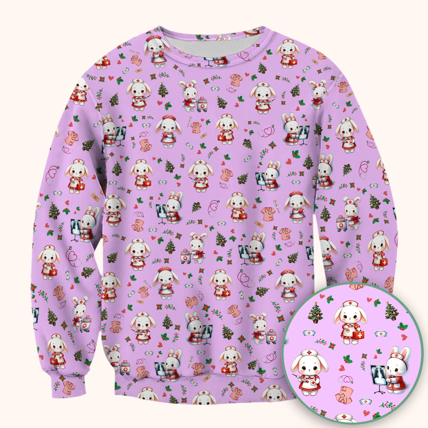 Comfortable Scrubs for Nurses - Funny Bunny Scrub Top - Rabbit Christmas Shirt - Xmas Med Uniform for Women