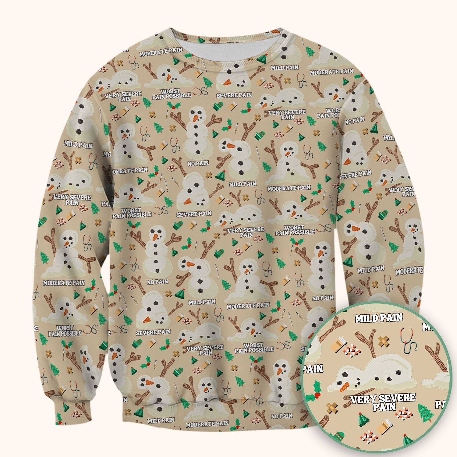 Christmas Snowman Nurse Scrub Top for Women - Funny Pain Scale Medical Shirt - Cute Holiday Nursing Uniform Gift for RN LPN CNA
