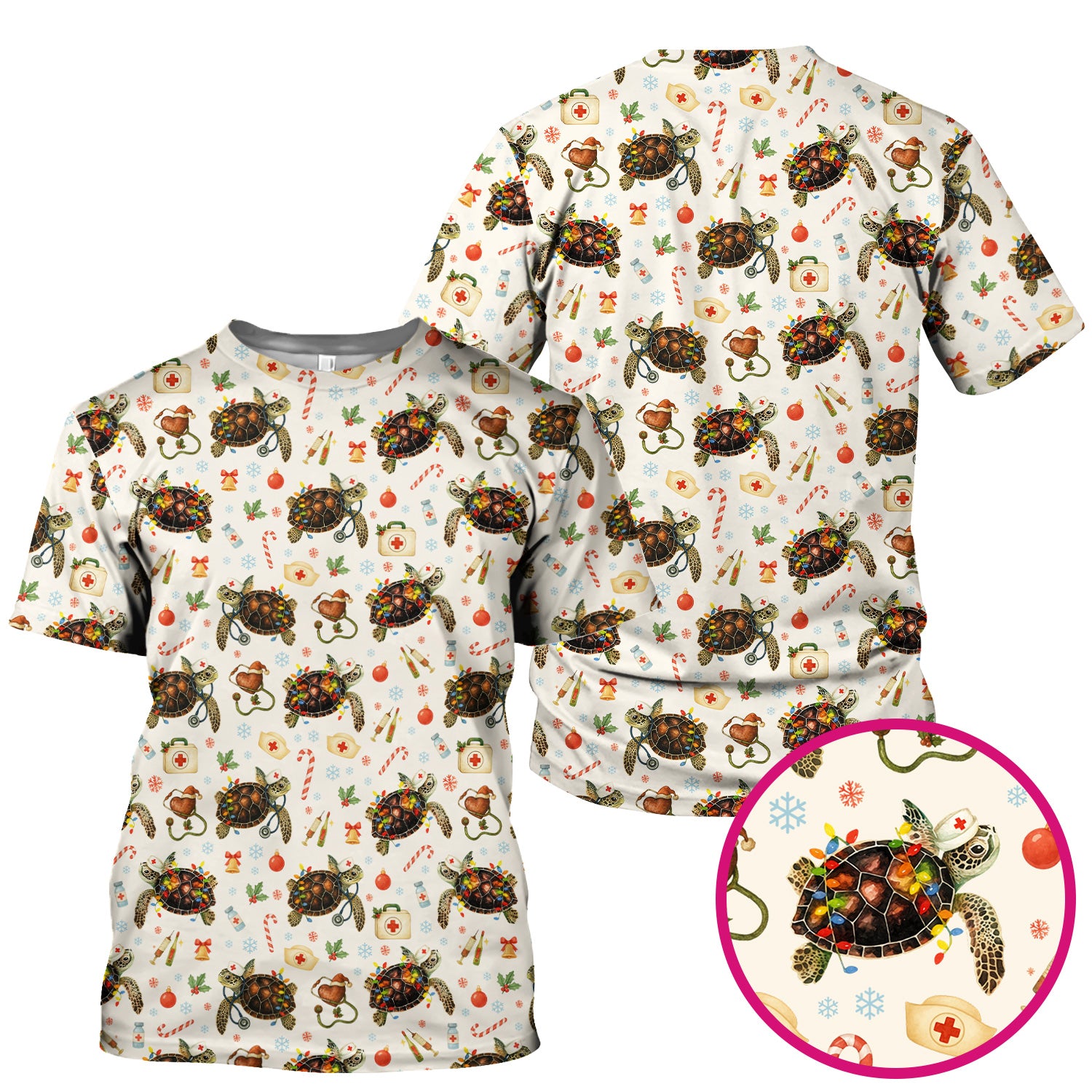 Christmas Turtle Scrub Top for Women - Cute Sea Turtle Nursing Medical Shirt - Festive Holiday Scrubs for CNA LPN RN