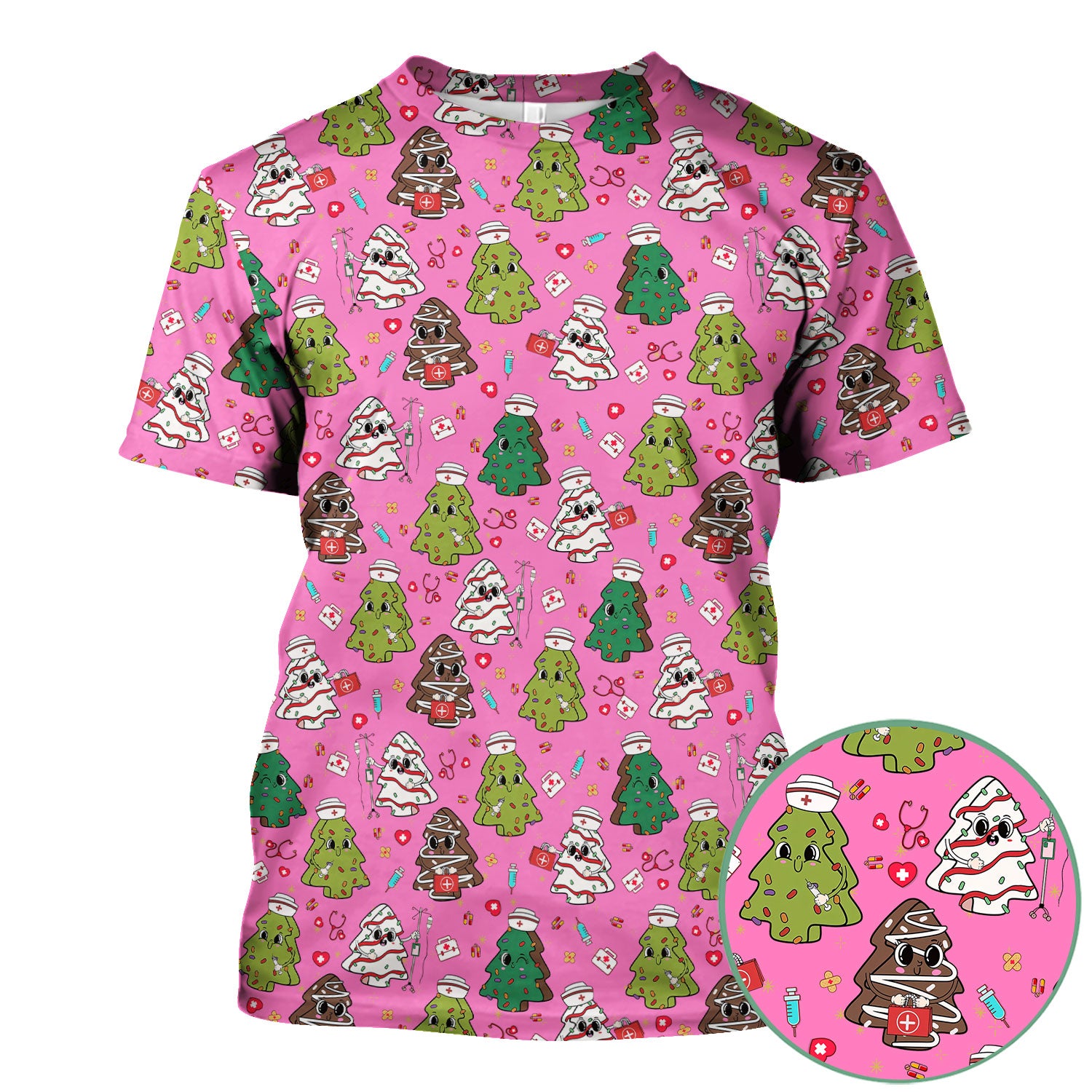 Christmas Tree Nurse Scrub Top for Women - Cute Holiday Nursing Shirt - Funny Xmas Gift for RN LPN CNA