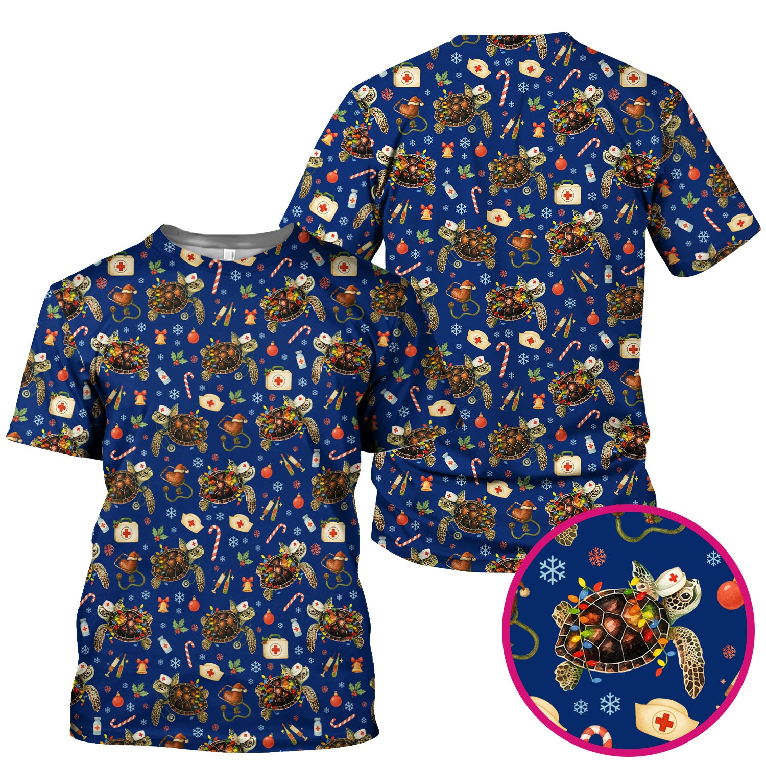 Christmas Turtle Scrub Top for Women - Cute Sea Turtle Nursing Medical Shirt - Festive Holiday Scrubs for CNA LPN RN