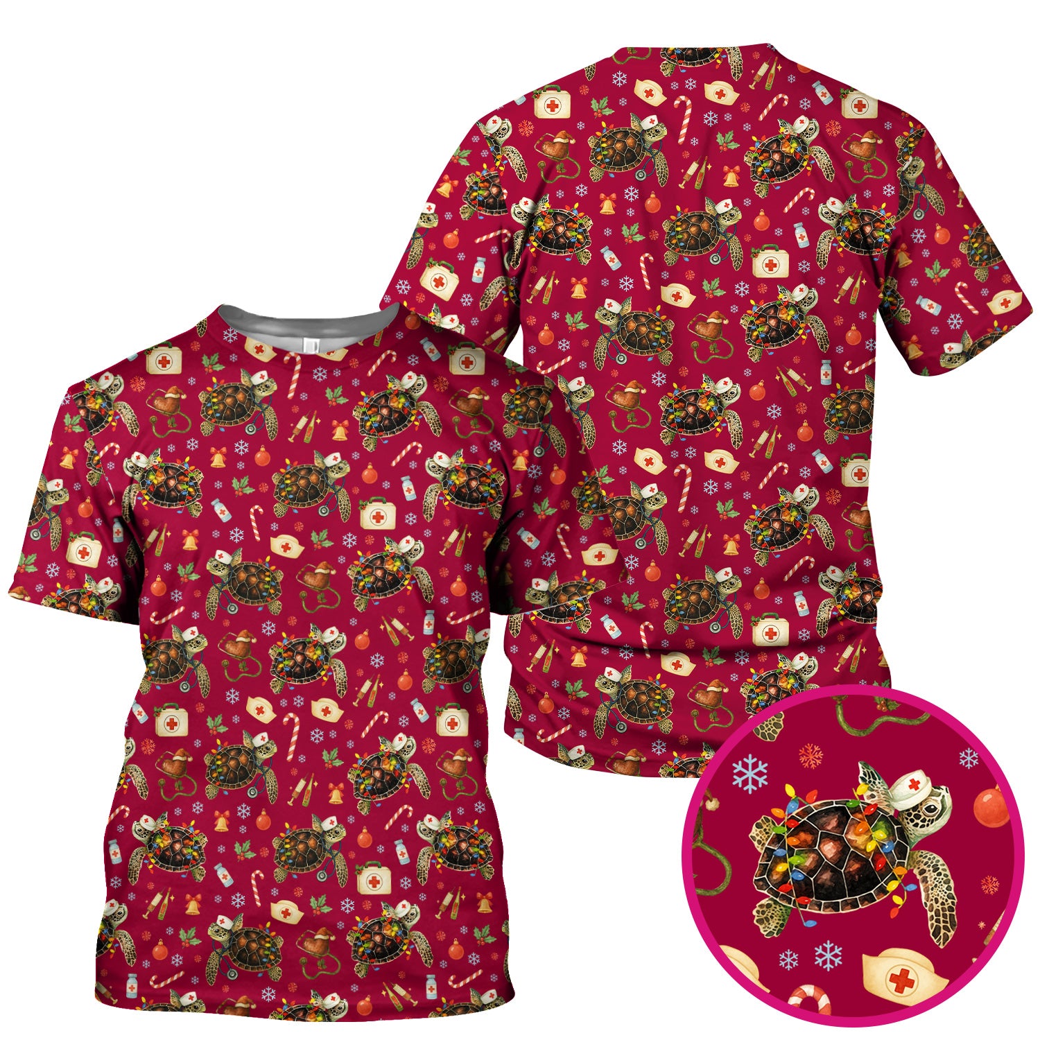 Christmas Turtle Scrub Top for Women - Cute Sea Turtle Nursing Medical Shirt - Festive Holiday Scrubs for CNA LPN RN