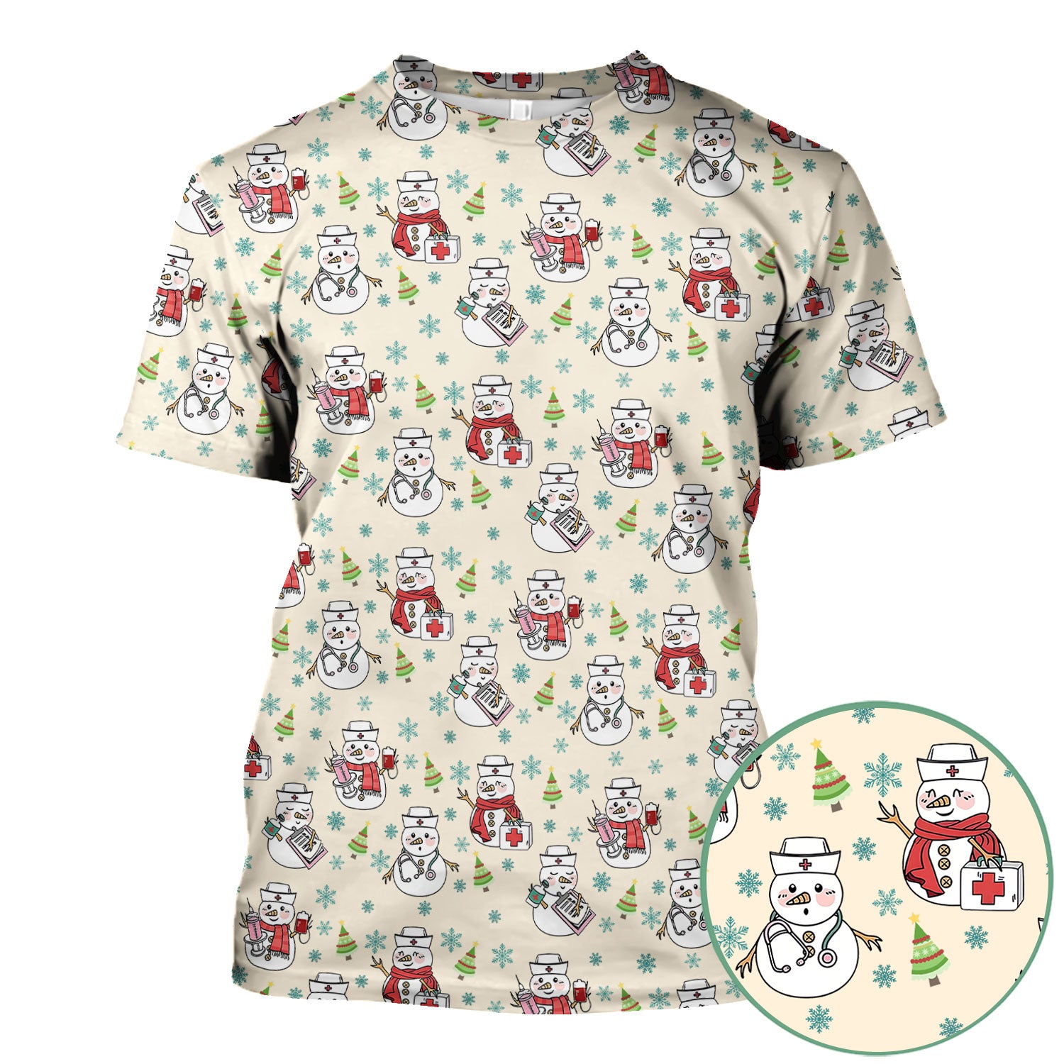 Christmas Snowman Nurse Scrub Top for Women - Cute Holiday Medical Snowman Tee - Funny Nursing Uniform Shirt RN LPN CNA Gift