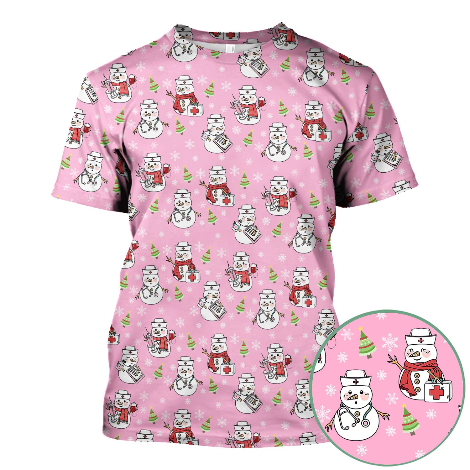 Christmas Snowman Nurse Scrub Top for Women - Cute Holiday Medical Snowman Tee - Funny Nursing Uniform Shirt RN LPN CNA Gift