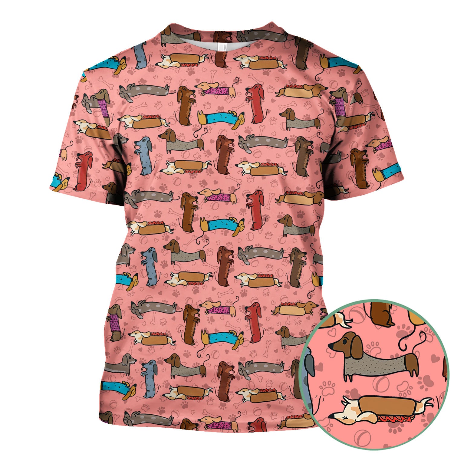 Cute Sausage Dog Scrub Top for Nurses - Colorful Dachshund Print Medical Work Shirt - Fun Wiener Dog Pattern Veterinary Apparel
