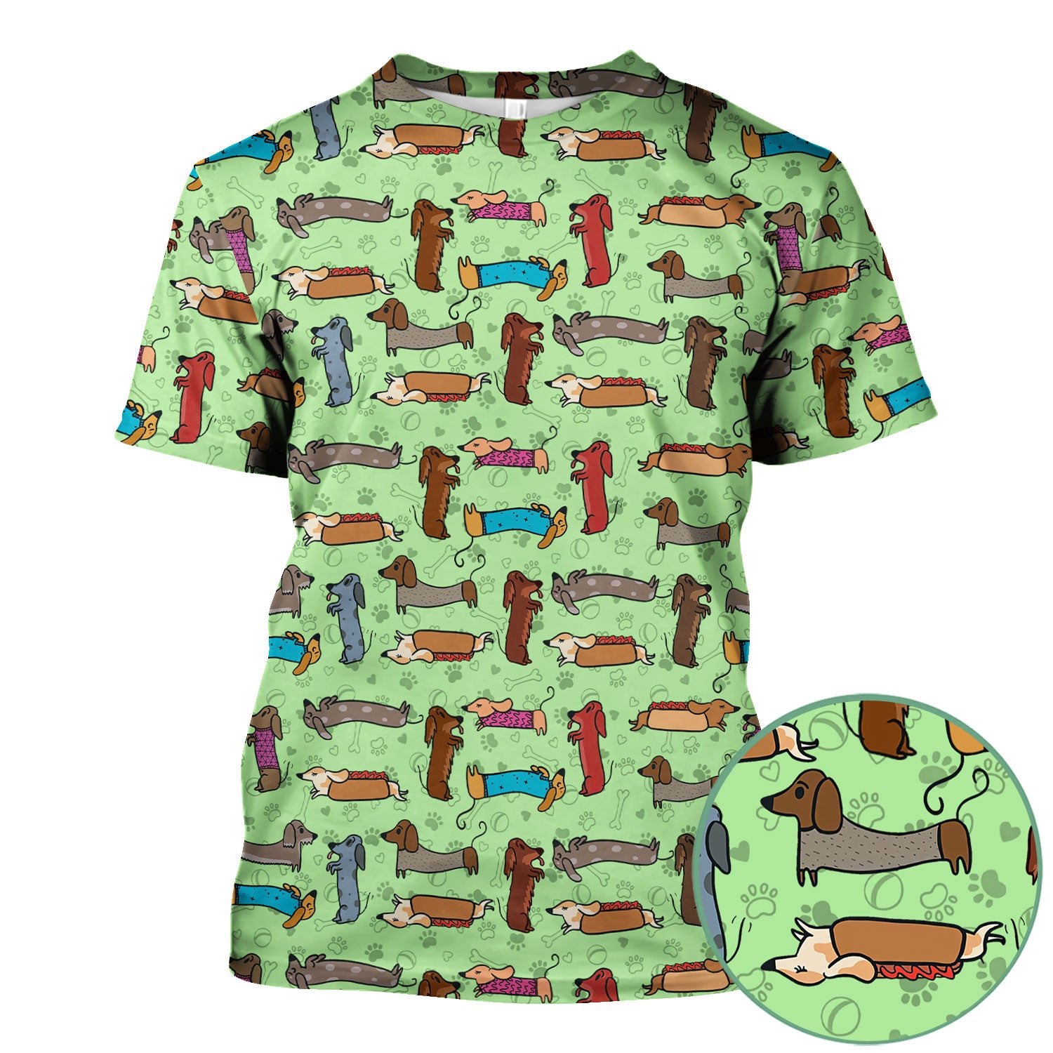 Cute Sausage Dog Scrub Top for Nurses - Colorful Dachshund Print Medical Work Shirt - Fun Wiener Dog Pattern Veterinary Apparel