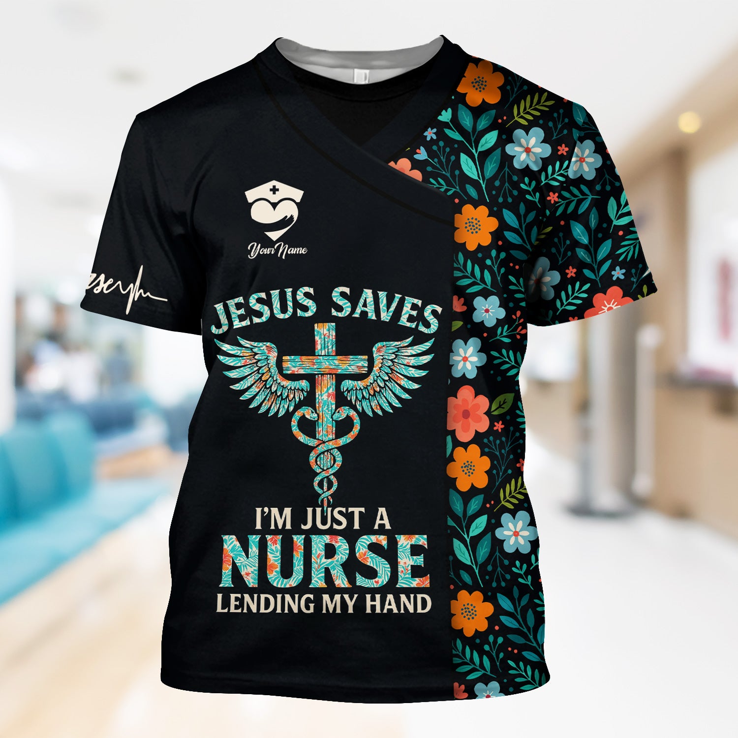 Custom Christian Nurse Shirt Jesus Saves Quote - Faith Based Nursing Graphic Tee - Gift for Healthcare Workers RN LPN