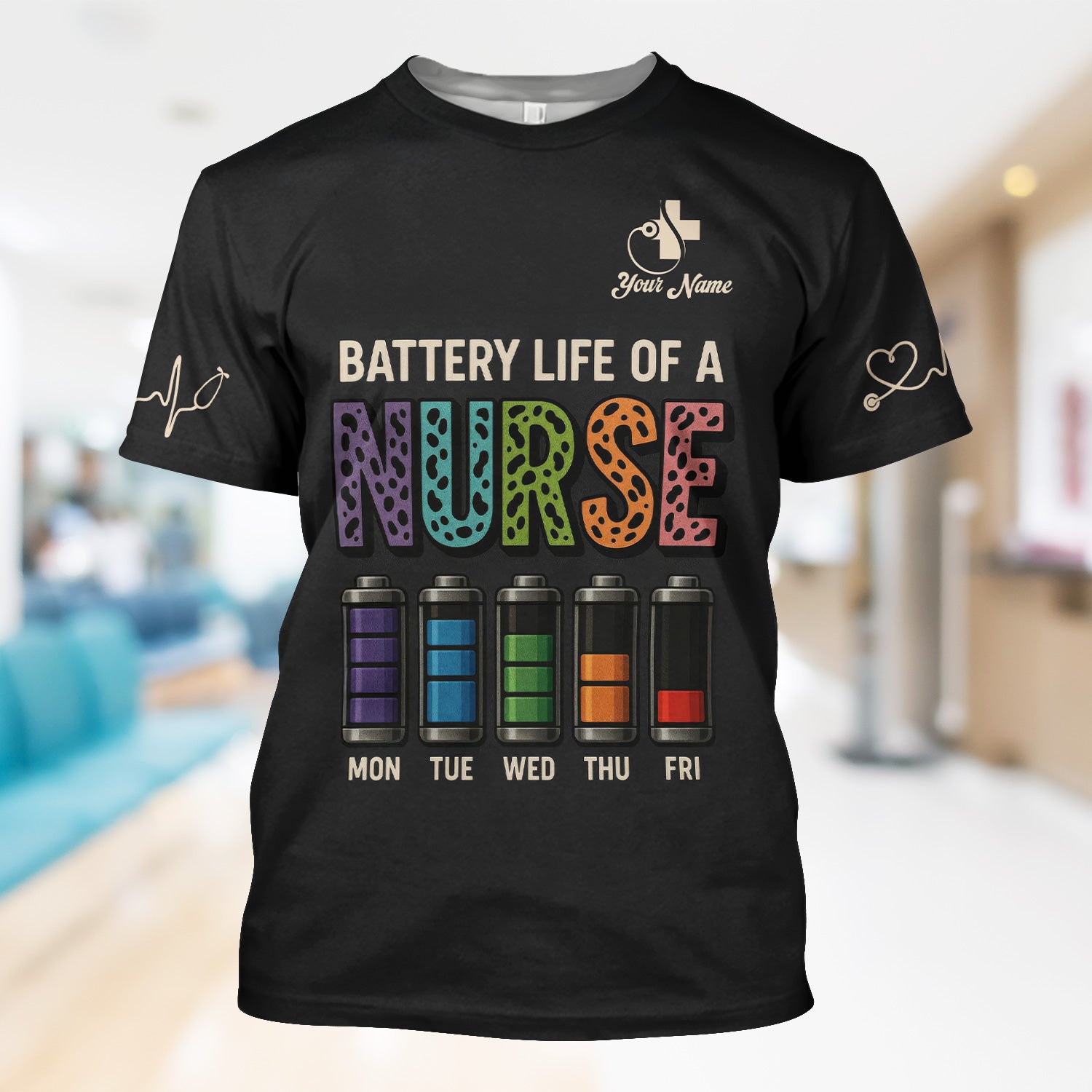 Custom Battery Life Nurse Shirt - Battery Life of a Nurse Graphic Tee - RN LPN CNA Healthcare Workers Gift