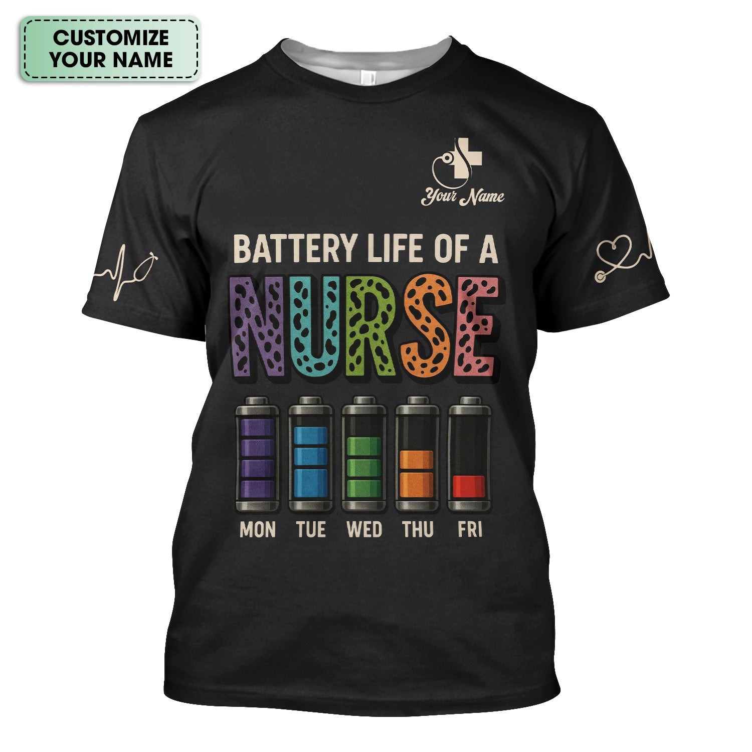 Custom Battery Life Nurse Shirt - Battery Life of a Nurse Graphic Tee - RN LPN CNA Healthcare Workers Gift