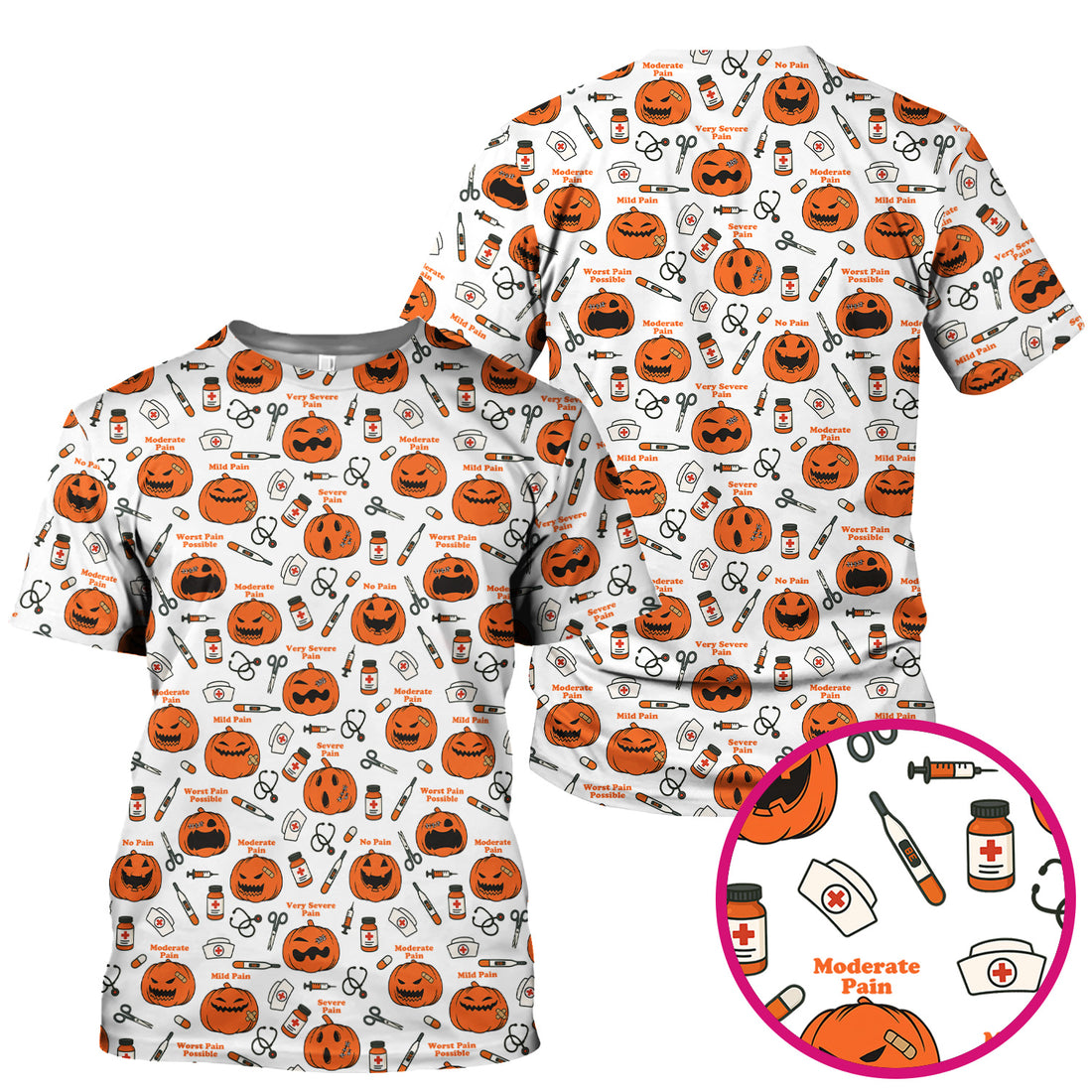 Pumpkin Pain Scale Shirt for Nurse - Halloween Nurse Medical Graphic Tee - Spooky Gift for RN LPN CNA