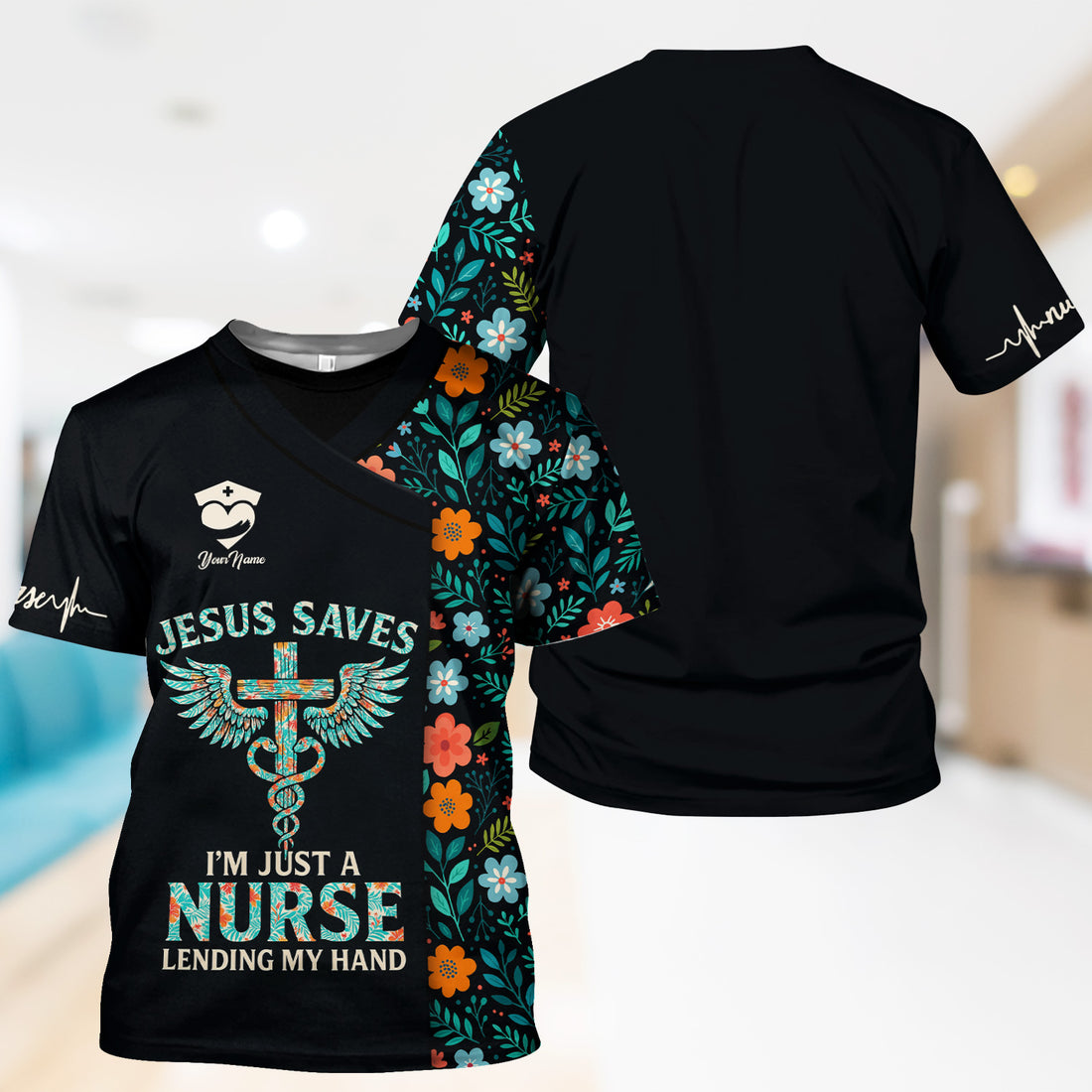 Custom Christian Nurse Shirt Jesus Saves Quote - Faith Based Nursing Graphic Tee - Gift for Healthcare Workers RN LPN