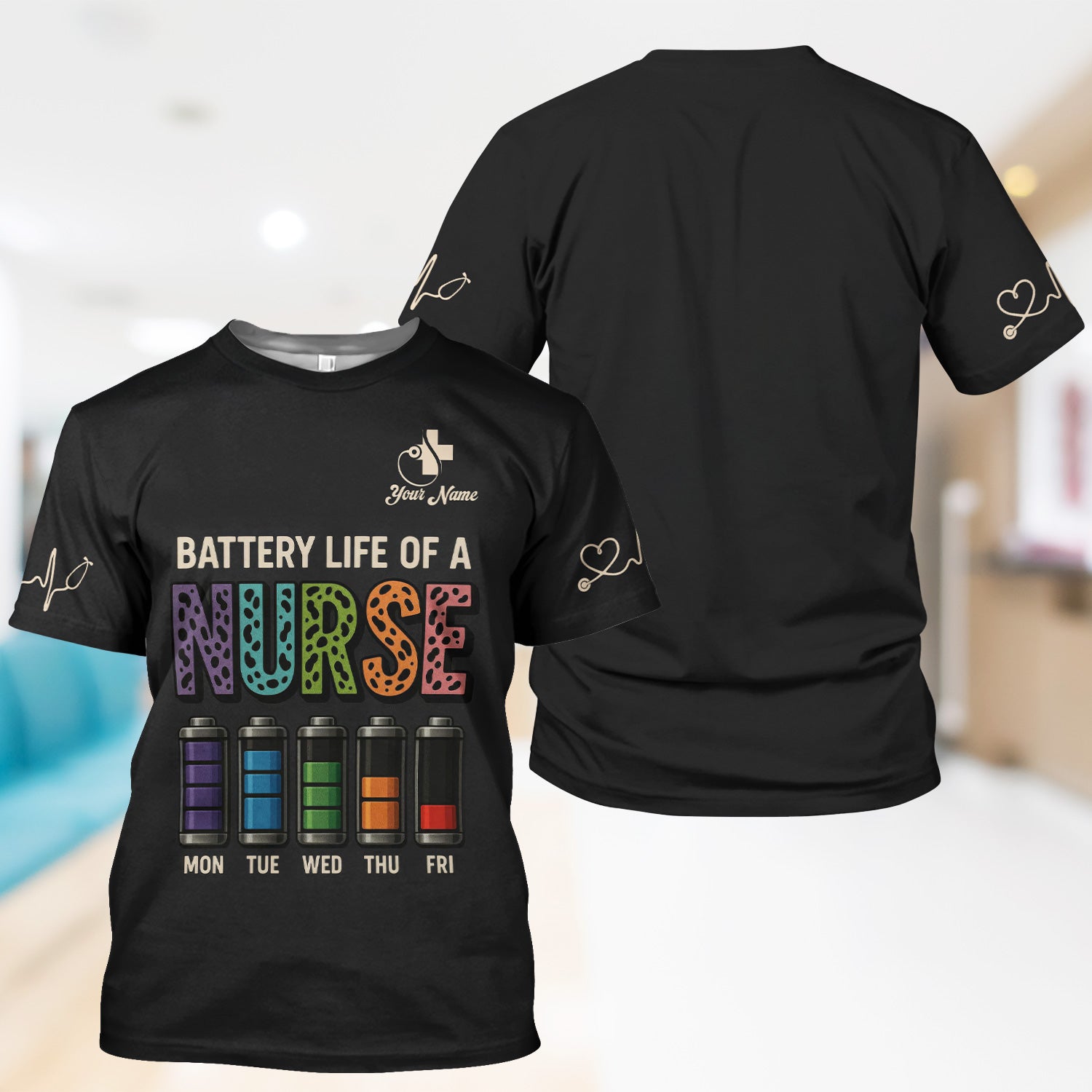 Custom Battery Life Nurse Shirt - Battery Life of a Nurse Graphic Tee - RN LPN CNA Healthcare Workers Gift