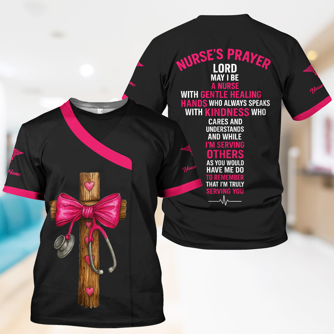 Personalized Christian Nurse Shirt - Nurses Prayer with Cross & Stethoscope Design - RN LPN CNA Healthcare Workers Gift