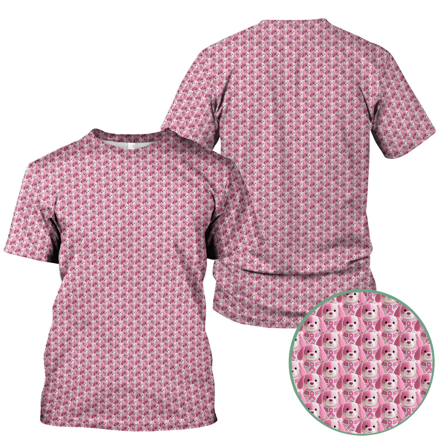 Pink Breast Cancer Awareness Scrub Top - Cute Puppy Dog Ribbon Nurse Shirt - Support Fight Cancer Medical Uniform Gift
